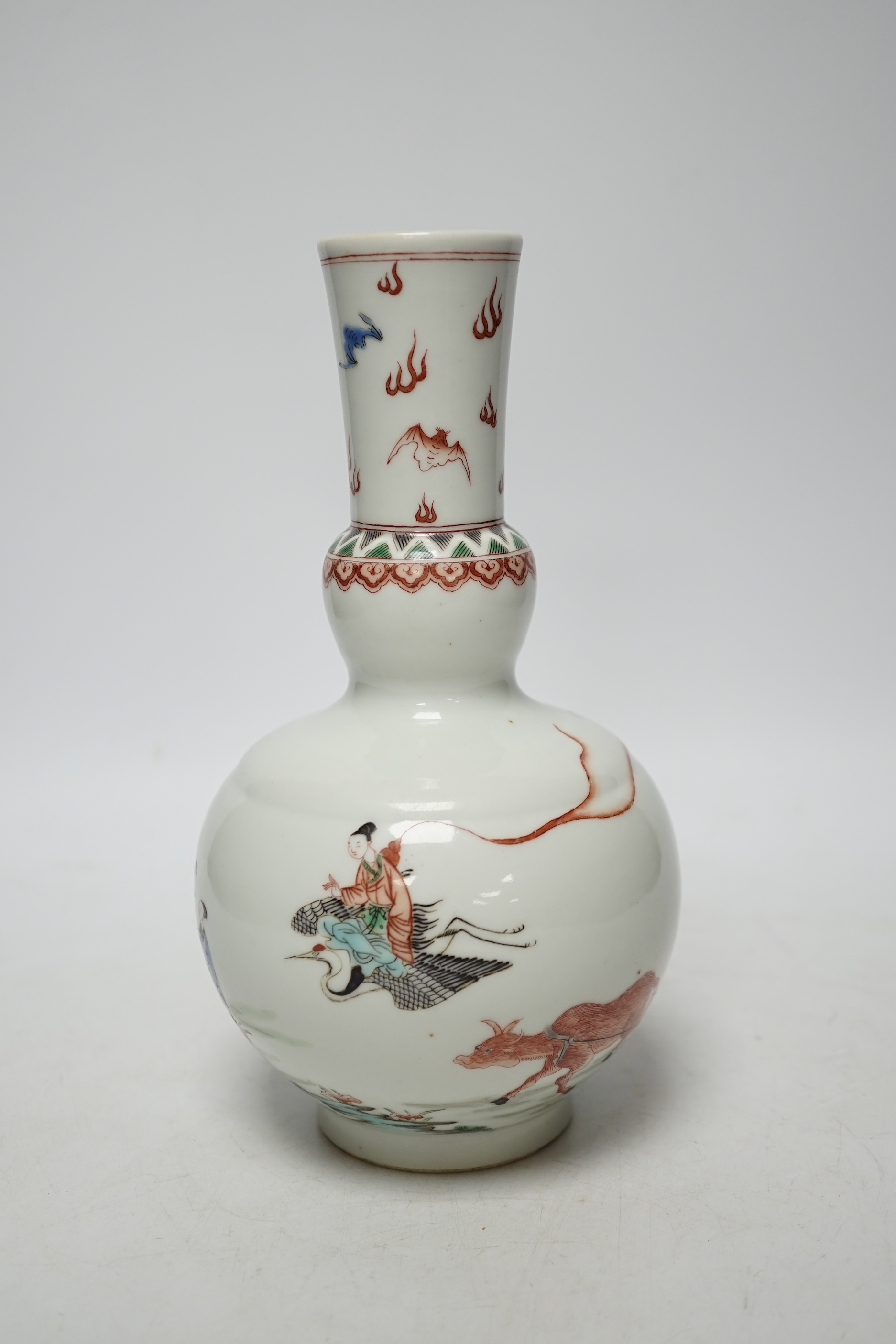 A Chinese famille verte bottle vase, Kangxi mark but later, 22cm